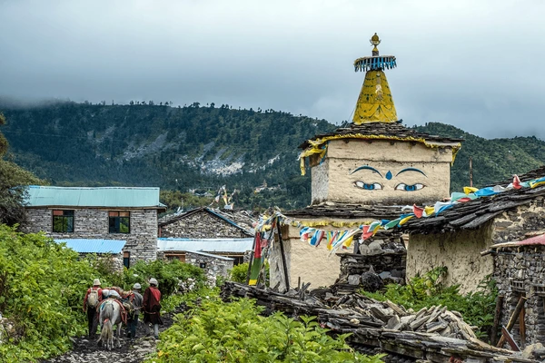 buddhist temple and local village